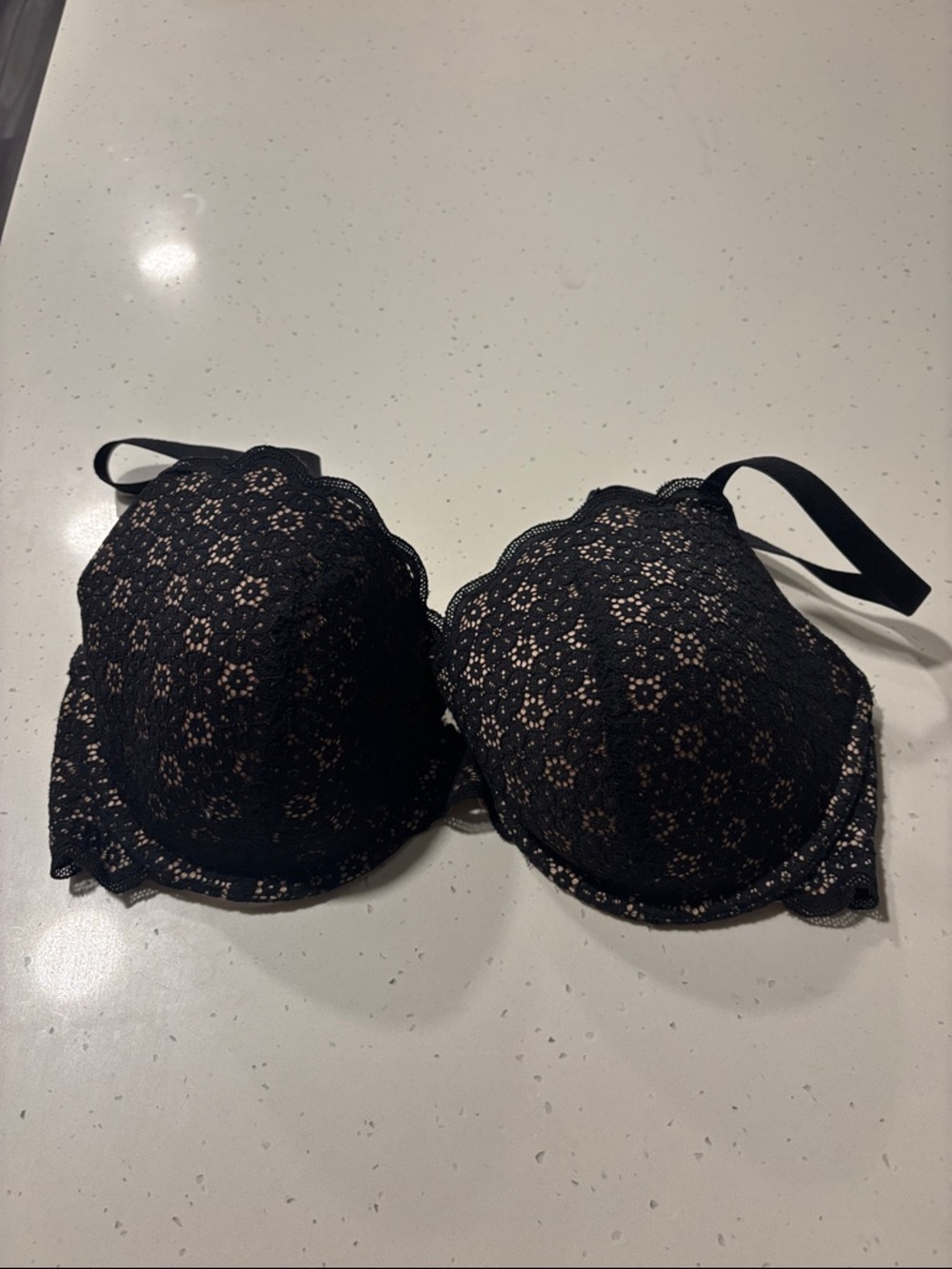 Aerie Black Floral Lace Push-Up Bra with Scalloped Edge